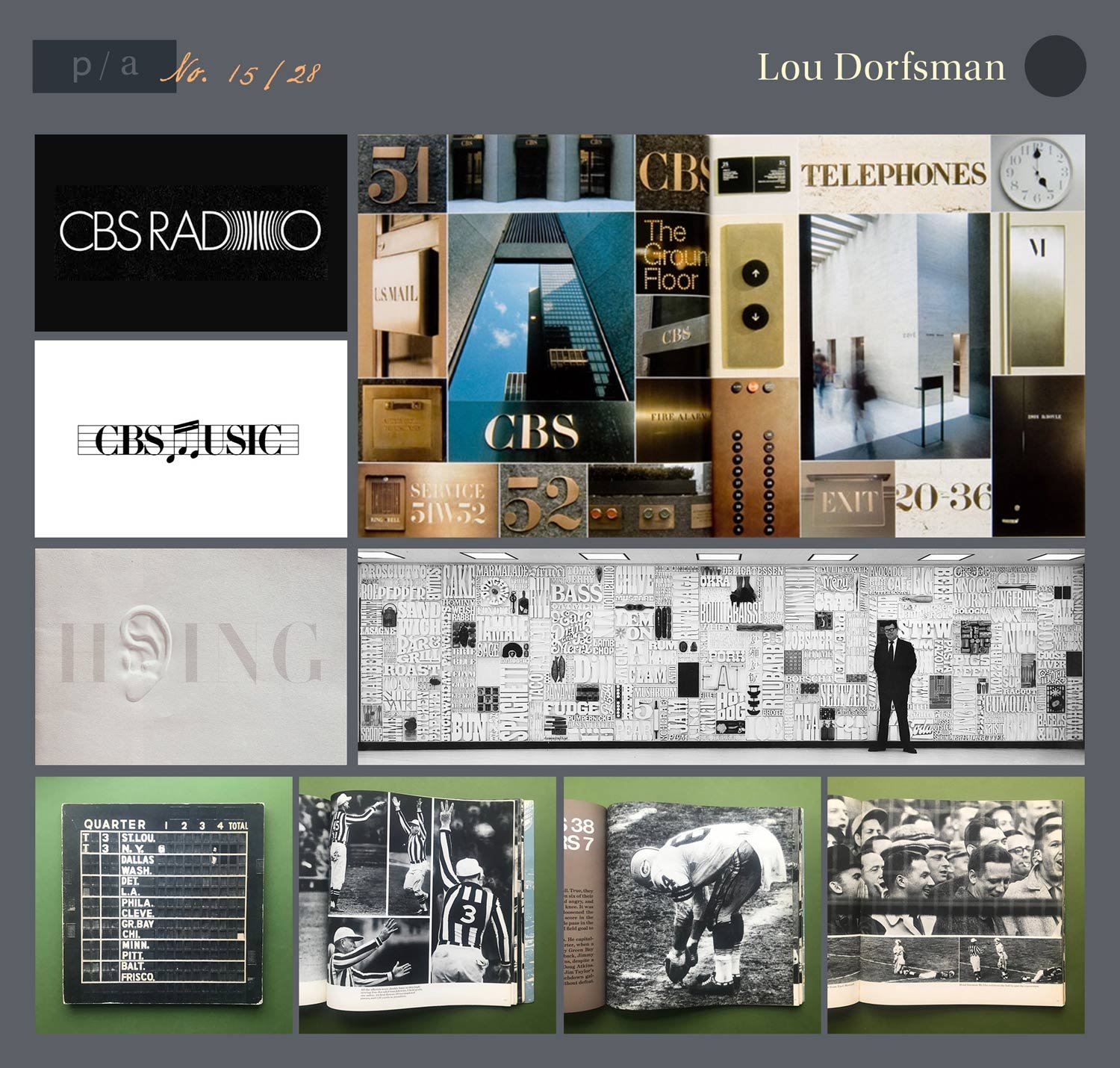 Lou Dorfsman identity and branding work for CBS, CBS Radio, CBS Music, and the NFL on CBS